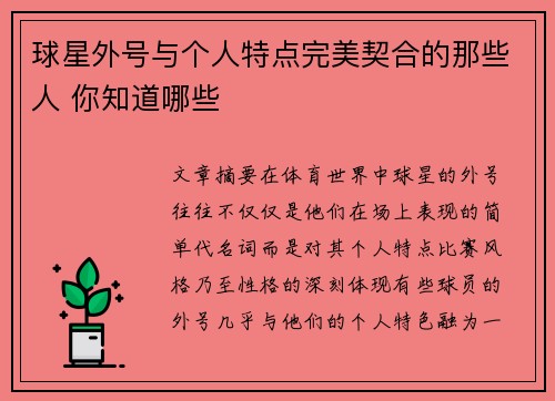 球星外号与个人特点完美契合的那些人 你知道哪些